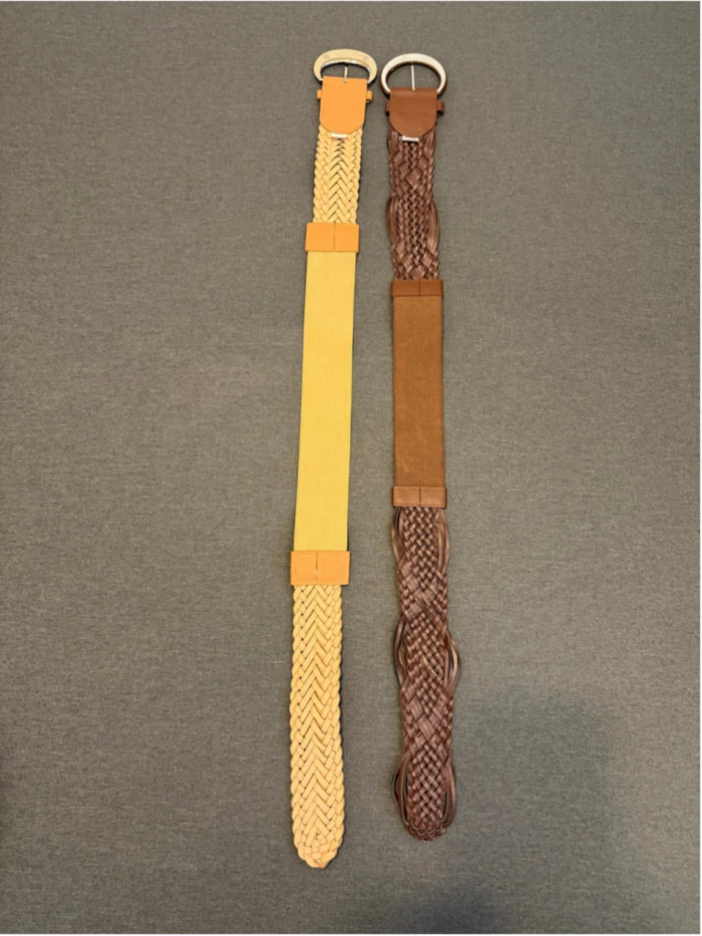 2 woven faux leather boho stretch belts M/L Tan Brown